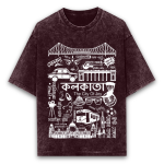 Doodle Kolkata | Acid Wash Oversized T-Shirt Men | DTF Print