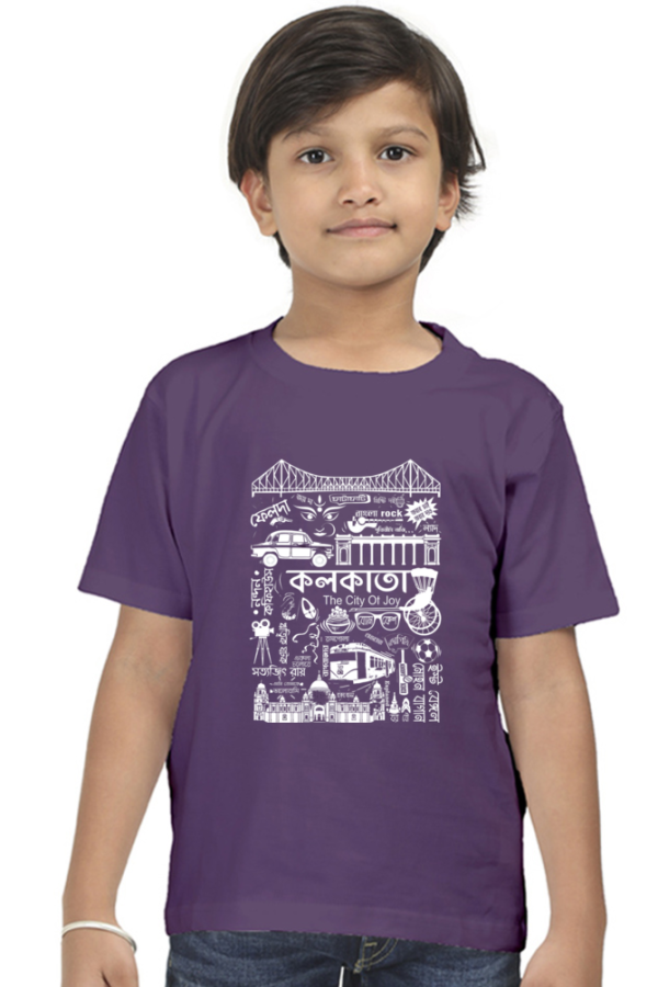 a boy wearing a purple shirt