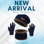 Trendy Winter Woolen Beanie Cap Neck Warmer and Cotton Glove Set (free Size)(3 Piece)